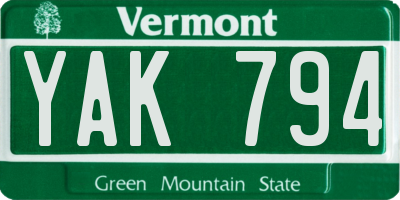 VT license plate YAK794