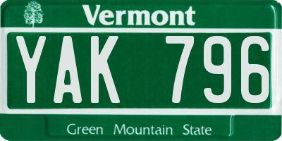 VT license plate YAK796