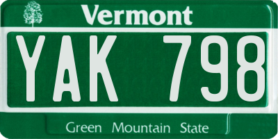 VT license plate YAK798