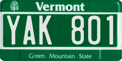 VT license plate YAK801