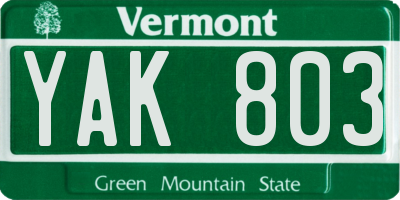 VT license plate YAK803