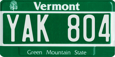 VT license plate YAK804
