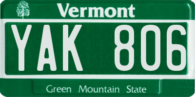 VT license plate YAK806