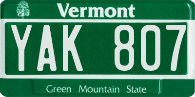 VT license plate YAK807