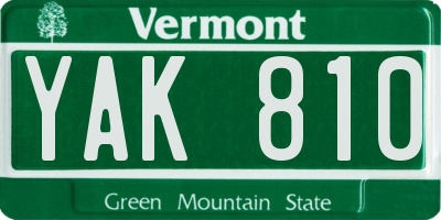 VT license plate YAK810