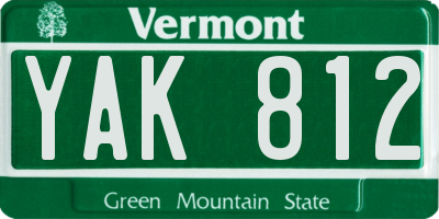 VT license plate YAK812