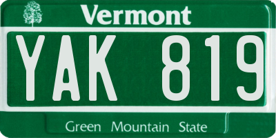 VT license plate YAK819