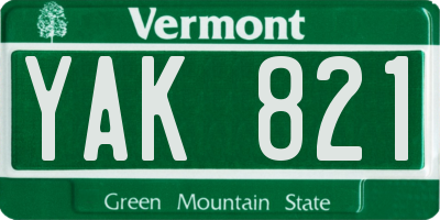 VT license plate YAK821