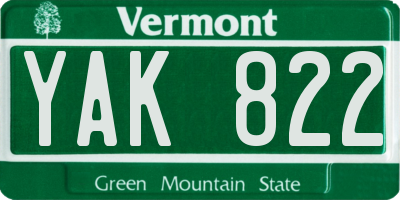 VT license plate YAK822
