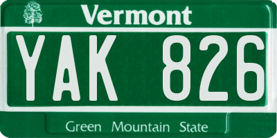 VT license plate YAK826