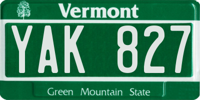 VT license plate YAK827