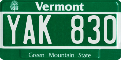 VT license plate YAK830