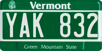 VT license plate YAK832