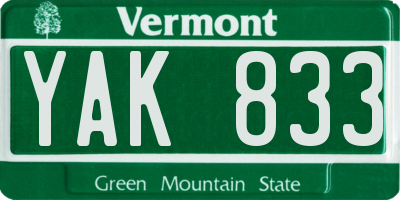 VT license plate YAK833