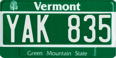 VT license plate YAK835