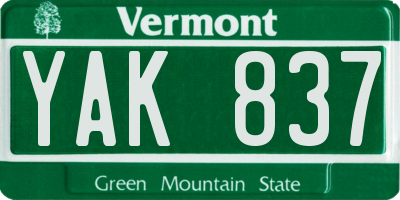 VT license plate YAK837