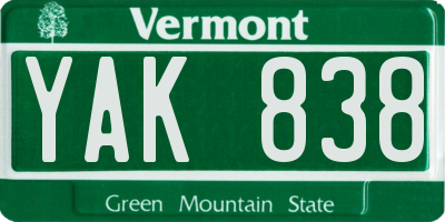 VT license plate YAK838