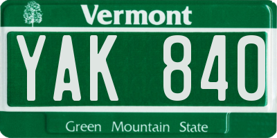 VT license plate YAK840