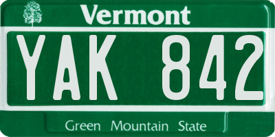 VT license plate YAK842