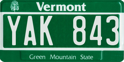 VT license plate YAK843