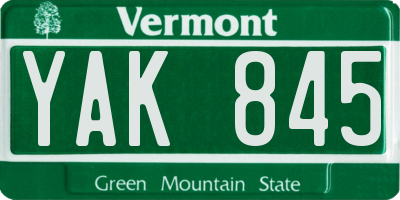 VT license plate YAK845