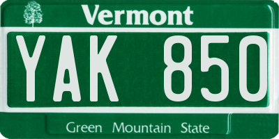 VT license plate YAK850