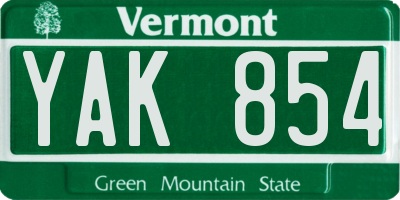 VT license plate YAK854