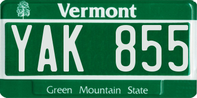 VT license plate YAK855
