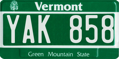 VT license plate YAK858