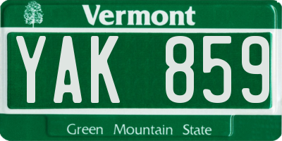 VT license plate YAK859