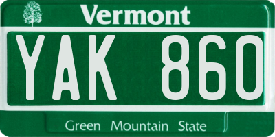 VT license plate YAK860