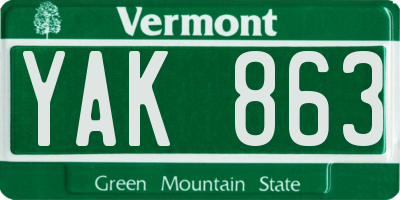 VT license plate YAK863