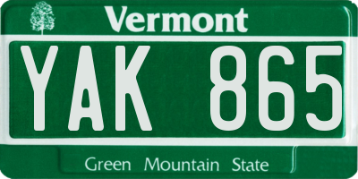 VT license plate YAK865