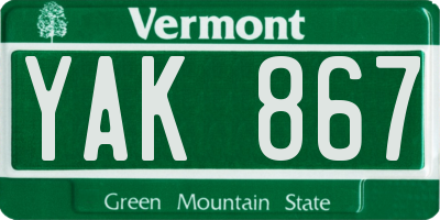 VT license plate YAK867