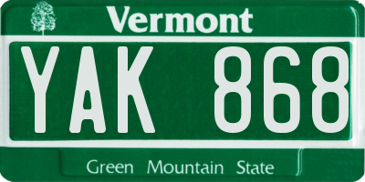 VT license plate YAK868