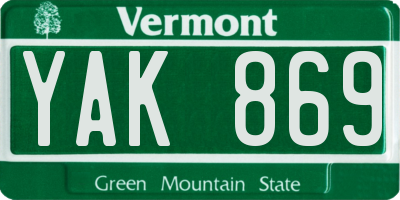 VT license plate YAK869