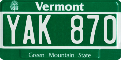 VT license plate YAK870