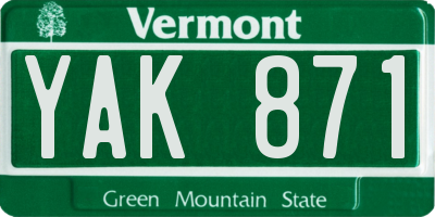 VT license plate YAK871