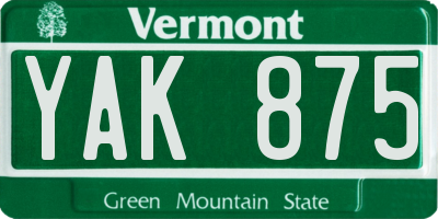 VT license plate YAK875