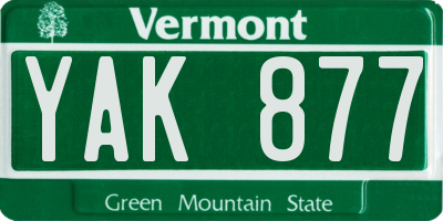 VT license plate YAK877