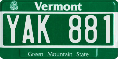 VT license plate YAK881