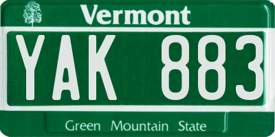 VT license plate YAK883