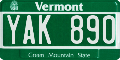 VT license plate YAK890