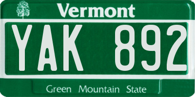 VT license plate YAK892