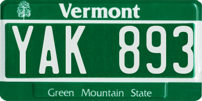 VT license plate YAK893
