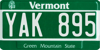 VT license plate YAK895