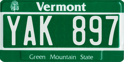 VT license plate YAK897