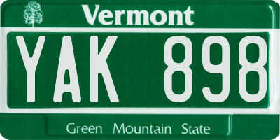 VT license plate YAK898