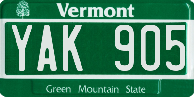 VT license plate YAK905