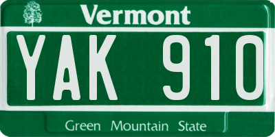 VT license plate YAK910